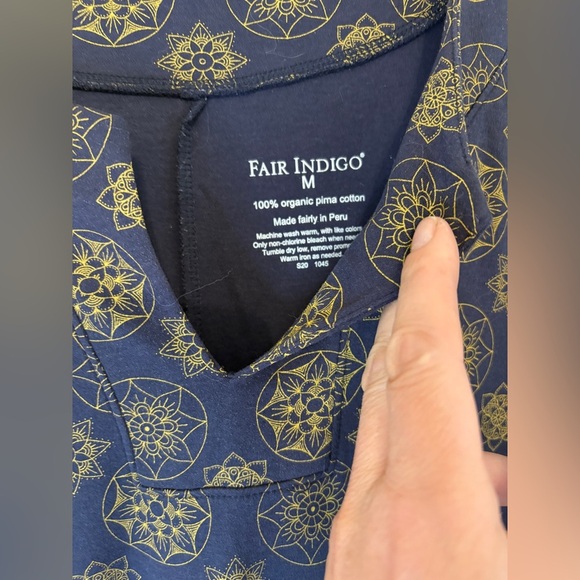 Indigo Navy w gold pattern Sheath Dress Short Sleeve Crew Neck. Fair trade! - Picture 3 of 3